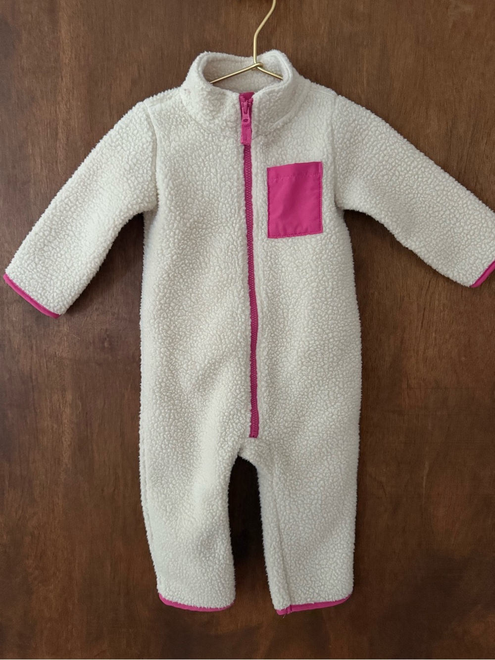 Carter's Cream Sherpa Footie with Pink Trim - Kids One Piece